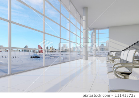 Modern style empty airport terminal lounge with city view background 3d render Modern style empty airport terminal lounge with city view background 3d render 111415722