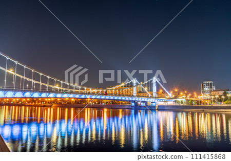 Krymsky Bridge or Crimean Bridge in Moscow at summer night Krymsky Bridge or Crimean Bridge in Moscow at summer night 111415868
