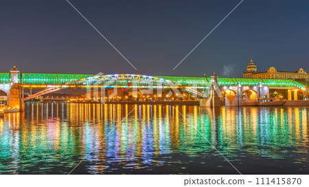 Pushkinskiy bridge with night illumination. Bridge to Gorky Park. 111415870