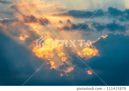 Dramatic cloudy sky background. Orange cloudy sunset sky. 111415879