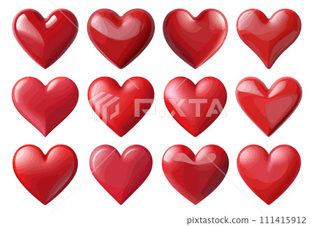 Red heart 3d vector set isolated on white background 111415912