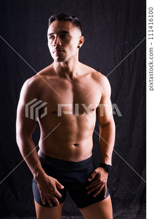 Male model body, nude torso, naked man, seductive gay. Muscular shirtless man, attractive guy. 111416100