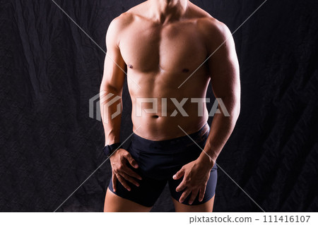 Male model body, nude torso, naked man, seductive gay. Muscular shirtless man, attractive guy. 111416107