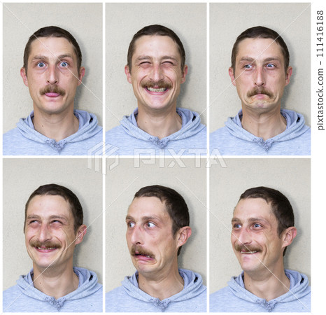Composite of multiple portraits of the same man in different expressions Composite of multiple portraits of the same man in different expressions 111416188