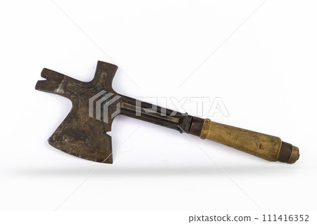 Vintage rusted tool axe isolated on white background 111416352