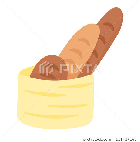 Fresh bread loaves basket illustration. Bakery goods concept, pastry bread vector illustration 111417163