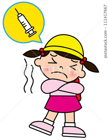 Illustration of a girl trembling because she is scared of an injection 111417667