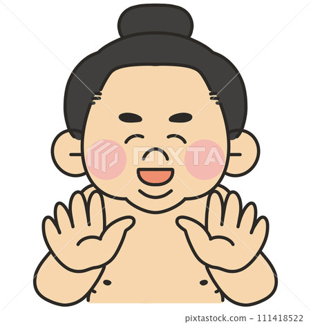 相撲選手微笑並擺出緊張姿勢的插圖 111418522