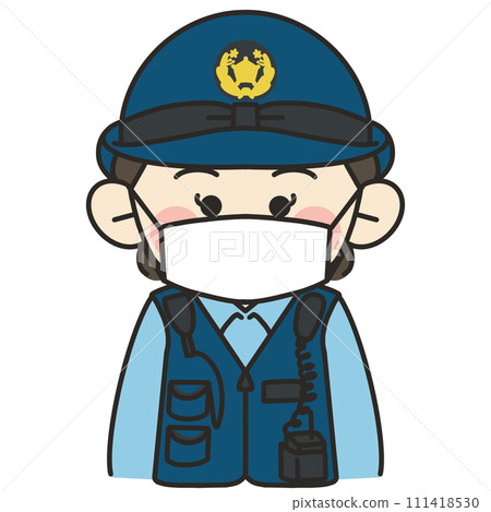 一名戴著口罩、面朝前方的女警官的插圖 111418530