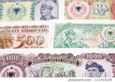 Old Albanian lek a business background 111419295