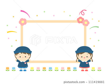 Kindergarten students and frame at entrance ceremony, spring event illustration material 04 Kindergarten students and frame at entrance ceremony, spring event illustration material 04 111419881