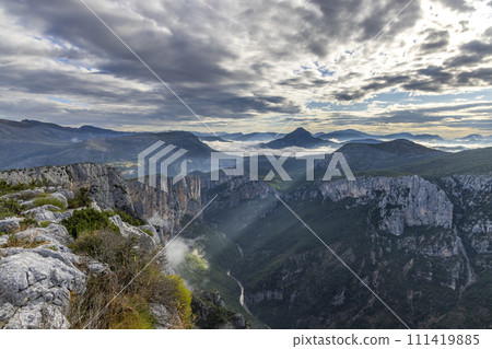 Mountain landscape width Canyon of Verdon River (Verdon Gorge) in Provence, France 111419885