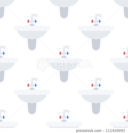 Seamless pattern washbasin with water tap. Sink icon. Seamless pattern washbasin with water tap. Sink icon. 111420093