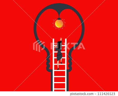 Imagination or education to develop skills. businesswoman reached out to find ideas using stairs. 111420123