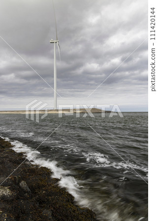 Wind turbines on edge of  national park Oosterschelde, Domburg - Vrouwenpolder, The Netherlands 111420144