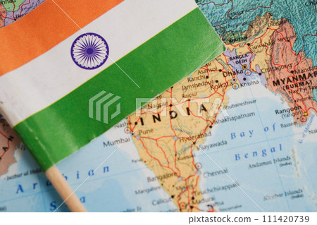 Bangkok, Thailand December 10, 2023 India map in world map paper. Bangkok, Thailand December 10, 2023 India map in world map paper. 111420739