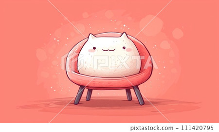 A cartoon cat sitting on a chair with its eyes closed, AI A cartoon cat sitting on a chair with its eyes closed, AI 111420795