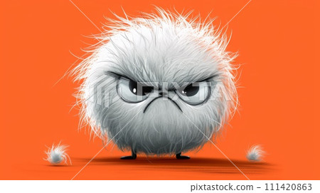 A white fluffy animal with black eyes and a red background, AI 111420863
