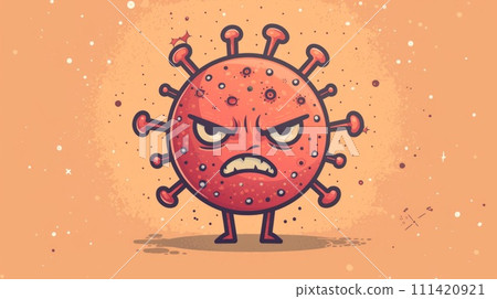 Cartoon illustration of a red virus with angry eyes, AI Cartoon illustration of a red virus with angry eyes, AI 111420921