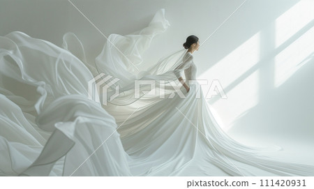Woman in white wedding dress generative ai 111420931