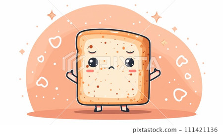 A cartoon character of a slice of bread with eyes and arms, AI A cartoon character of a slice of bread with eyes and arms, AI 111421136