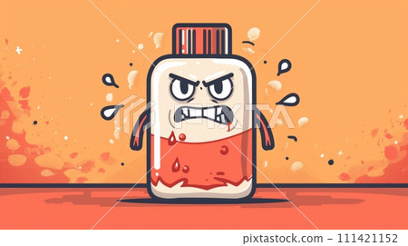 A cartoon small bottle character with a red face and an angry expression, AI A cartoon small bottle character with a red face and an angry expression, AI 111421152