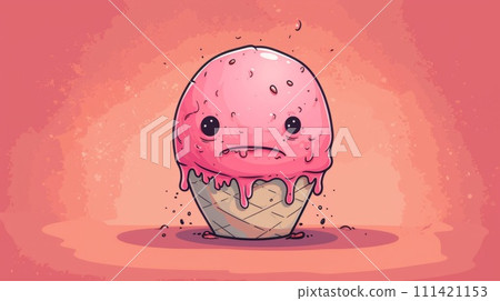 A cartoon ice cream cone with a sad face on it, AI 111421153
