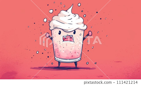A cartoon of a milkshake with arms and legs standing up, AI 111421214