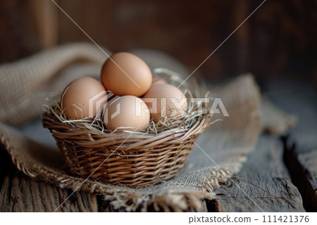 Chicken eggs in a basket. 111421376