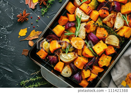 Roasted colorful autumn vegetables. 111421388