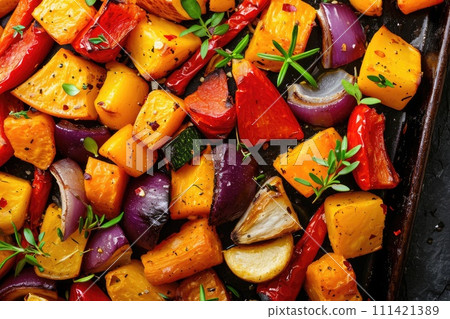 Roasted colorful autumn vegetables. 111421389