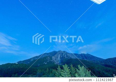 Scenery of Mt. Sakurajima and the starry sky Scenery of Mt. Sakurajima and the starry sky 111421987