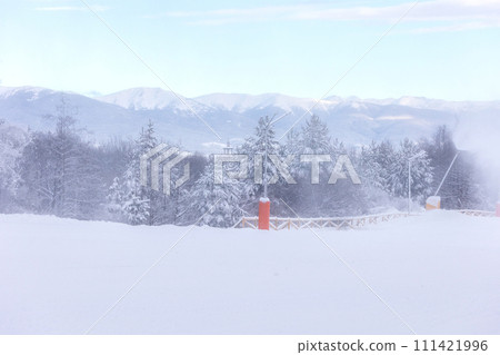 Bansko, Bulgaria Winter panorama, snow mountains 111421996