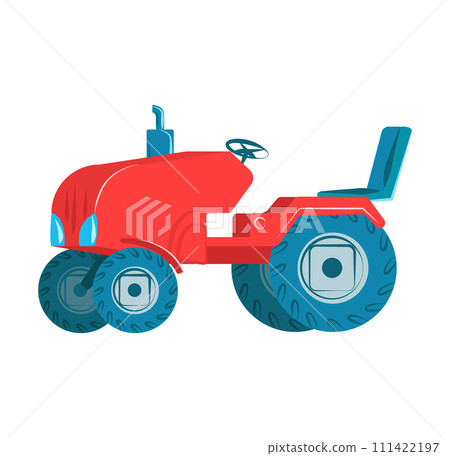Red cartoon tractor isolated white background. Flat style farm construction vehicle 111422197