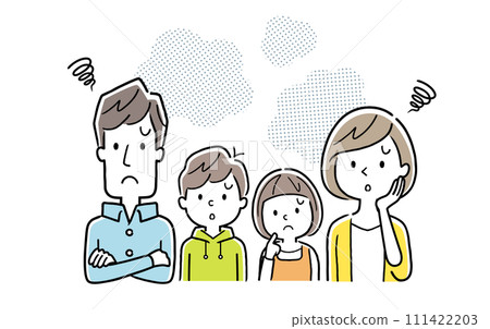 Vector illustration material: A family of four who is in trouble and worried Vector illustration material: A family of four who is in trouble and worried 111422203