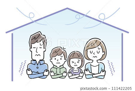 Vector illustration material: A family of four shivering because it's cold inside the house Vector illustration material: A family of four shivering because it's cold inside the house 111422205