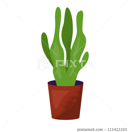 Green potted indoor plant long leaves. Simple home office decor plant vector illustration Green potted indoor plant long leaves. Simple home office decor plant vector illustration 111422283