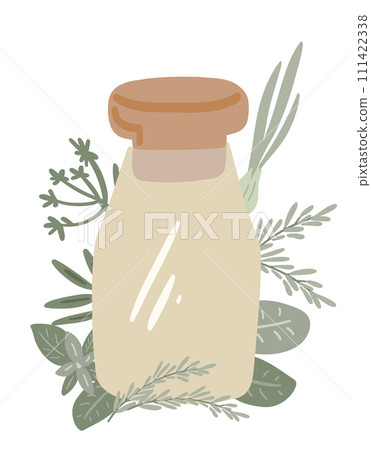 Flat design bottle with green leaves spices basil rosemary cumin Flat design bottle with green leaves spices basil rosemary cumin 111422338