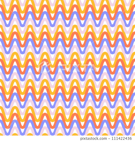 Abstract seamless pattern with horizontal rounded zig zag stripes . Contemporary geometric symmetric background. Vector retro illustration Abstract seamless pattern with horizontal rounded zig zag stripes . Contemporary geometric symmetric background. Vector retro illustration 111422436