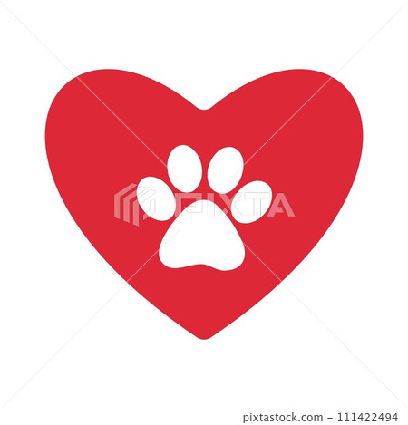 Pet friendly, pet lover sticker, paw in heart 111422494