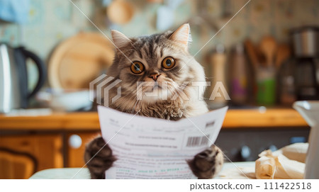 cat looking at documents cat looking at documents 111422518