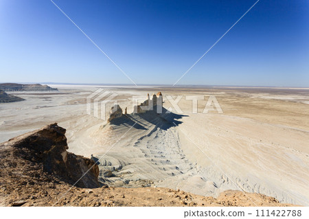 Stunning Mangystau landscape, Kazakhstan. Ak Orpa pinnacles aerial view, Bozzhira valley Stunning Mangystau landscape, Kazakhstan. Ak Orpa pinnacles aerial view, Bozzhira valley 111422788