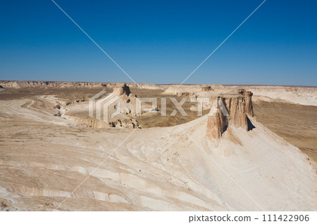 Stunning Mangystau landscape, Kazakhstan. Rock pinnacles view, Bozzhira valley Stunning Mangystau landscape, Kazakhstan. Rock pinnacles view, Bozzhira valley 111422906