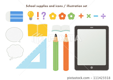 文具和學校用品插圖和圖標 文具和學校用品插圖和圖標 111423318