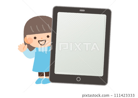 Illustration material of a tablet and a girl 111423333