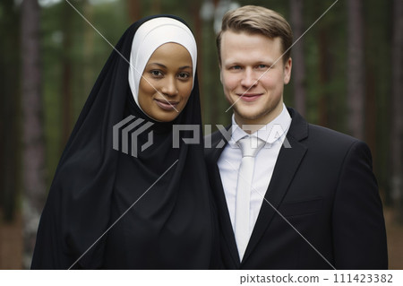 Blond Finnish man marries an Arab woman in hijab 111423382