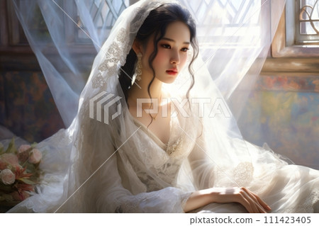 AI-generated content. Beautiful young Asian bride 111423405