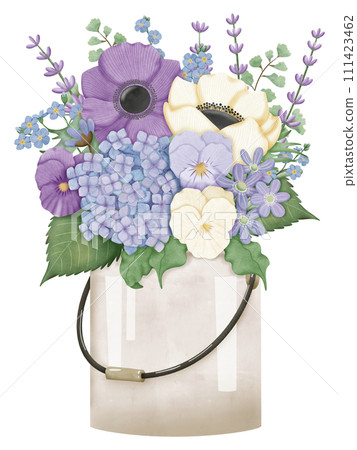 Hand draw spring flowers in a bucket 111423462