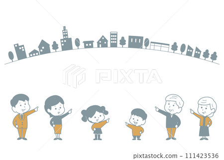 兩個家庭指著城市景觀 兩個家庭指著城市景觀 111423536