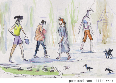 people walking in the park people walking in the park 111423623